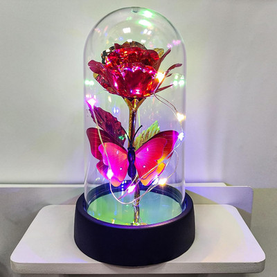 Glass Rose in Glass Dome,Light up Flower,Eternal Roses Anniversary Birthday Gift