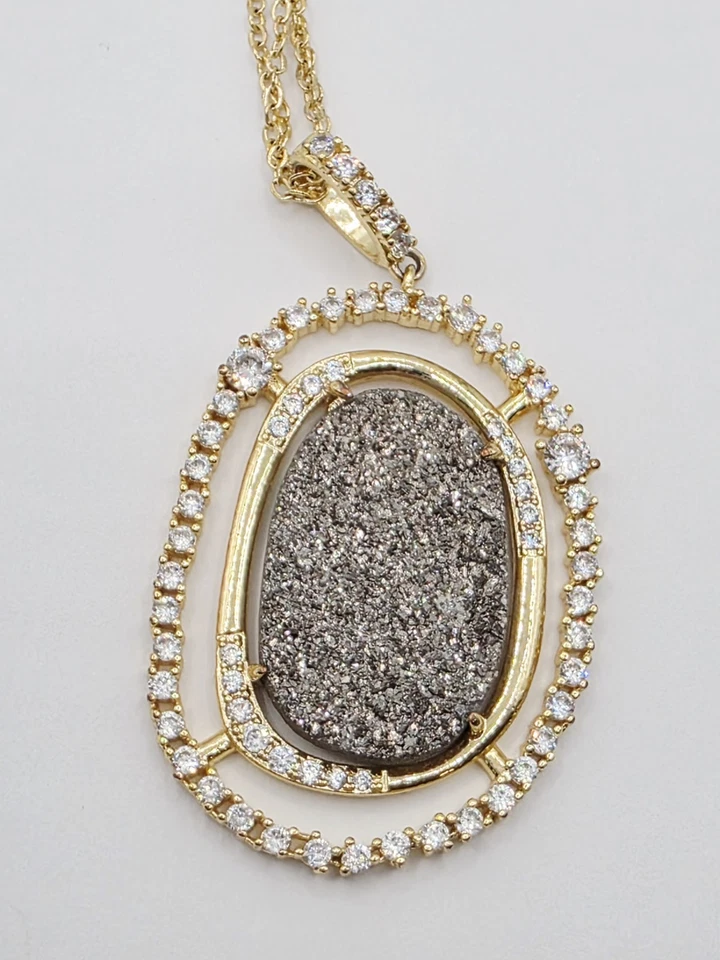 Druzy Crystal Goldtone Necklace Signed MM - Image 3 of 4