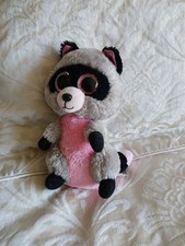 TY Beanie Rocco Raccoon Soft Plush Toy Grey and Pink 2015 19cm