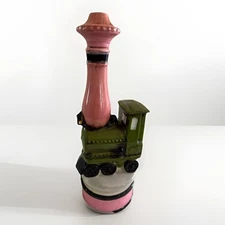 VTG RARE 1950s 12” Ceramic Steam Train Music Box Pink Green Hand Painted *WORKS*