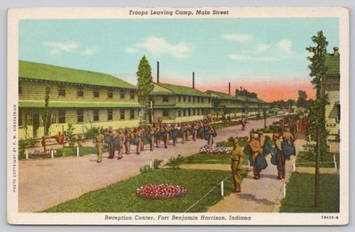 Postcard Fort Benjamin Harrison Indiana Reception Center Troops Leaving Camp