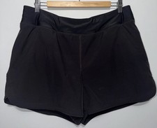 Lands End WOMENS 14 Quick Dry Pull On Swim Shorts Black Pockets Modest Board