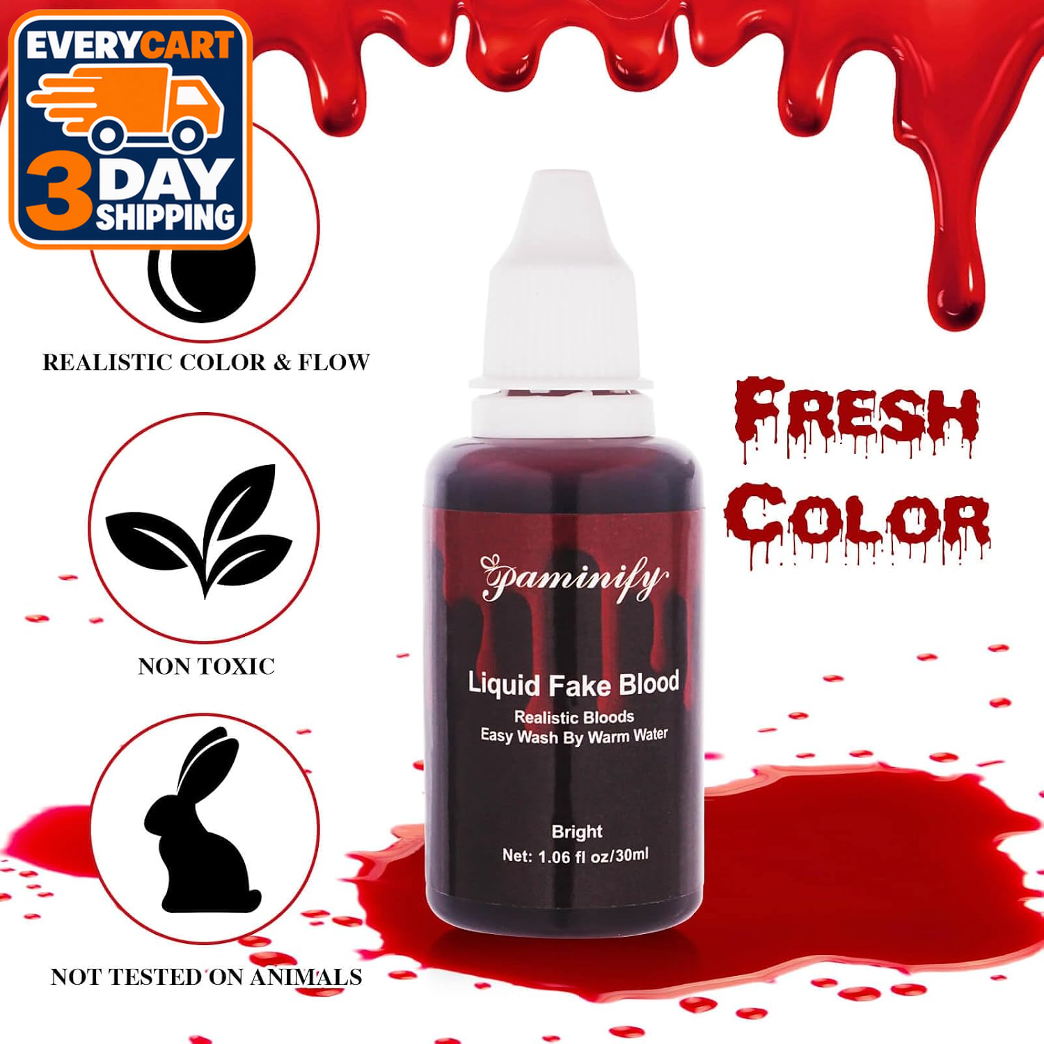 Stipling Coloring Halloween Fake Blood Washable with Stipple Sponge,1.06 Oz Edible Stage ...