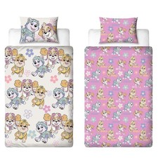 Paw Patrol Single Duvet Cover Set Brushed White Pink Blue 2 in 1 Design UK Size