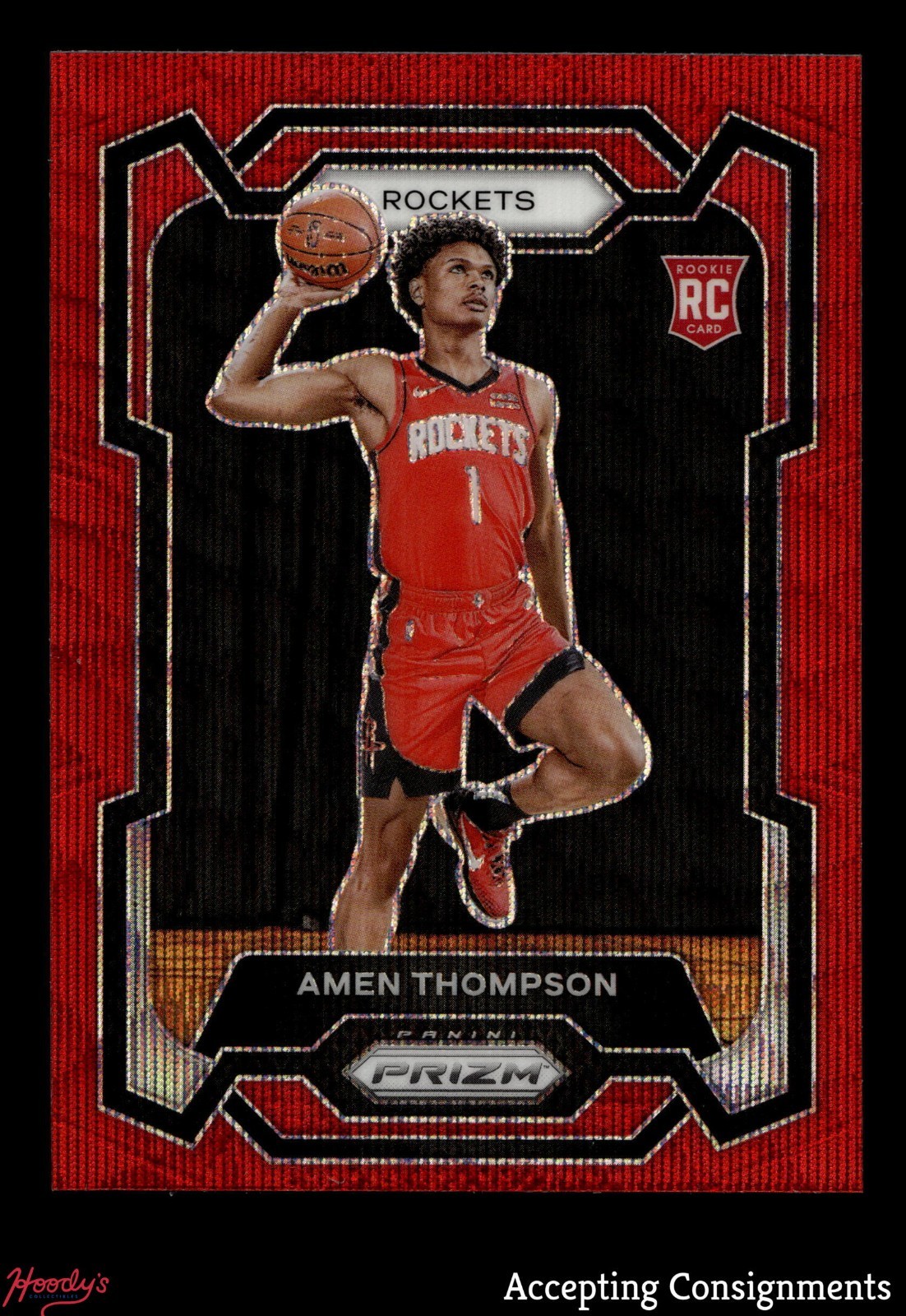 2023-24 Panini Prizm Prizms Ruby Wave #150 Amen Thompson RC ROOKIE ROCKETS