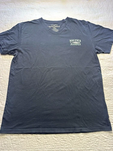 Nautica Jeans Co. A Bit Trimmer Gray Graphic Logo V-Neck Short Sleeve XXL Tee - product listing photo