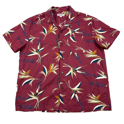 Wallace Barnes Shirt Men Large Red Button Up Floral Hawaiian Rip Stop Loop