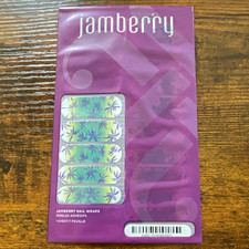 Jamberry Self-Adhesive Glossy Nail Wraps Green/Purple/White Leaf Nail Art A462