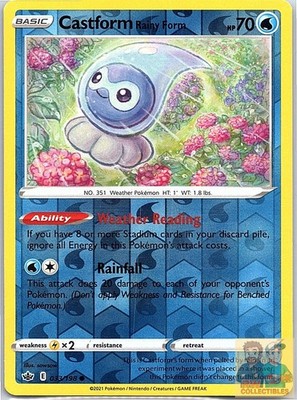 Castform Rainy Form 033/198 Common Chilling Reign Pokemon Reverse Holo Near Mint