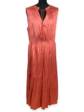 Principles Smocked Midi Dress Women's UK Size 16 Elastic Waist Polka Dot Orange 