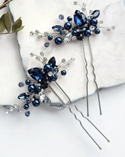 Navy blue crystals hair pin - 2
