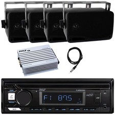 Pyle Marine Bluetooth Receiver, 4x 3.5'' 200W Indoor/Outdoor Speakers, Amplifier