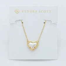New Kendra Scott Ari Heart Gold Necklace in White Pearl