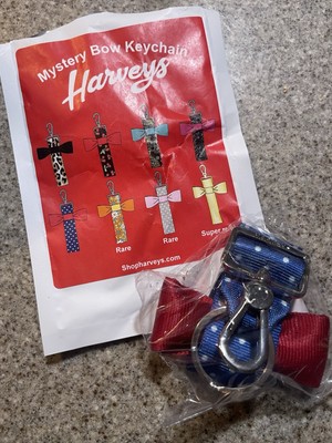 Harveys Seatbelt Mystery Printed Bow Keychain- BLUE DOTTIE- NEW