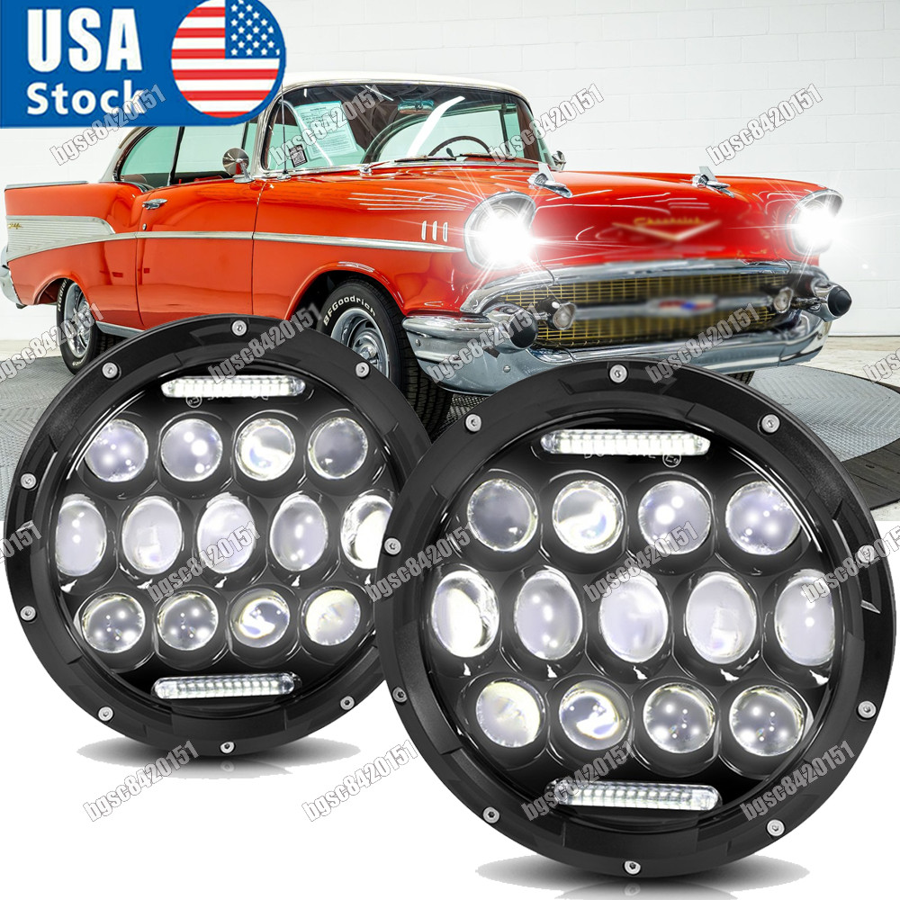 2x 7" Inch LED Headlights w/ Halo Angel Eyes DRL for Chevy Bel Air 1955-1957