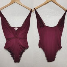 Victoria's Secret V-neck Plunge Bodysuit Burgundy Merlot Wine XS Sheer Paneling