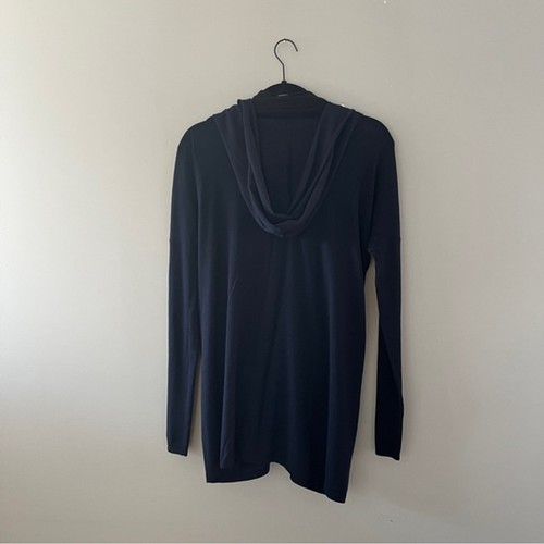 Jil Sander navy blue black draped front sweater cardigan hooded wool small - Picture 2 of 10