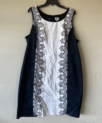 Worthington plus 18W dress sleeveless black white Floral Below Knee A18