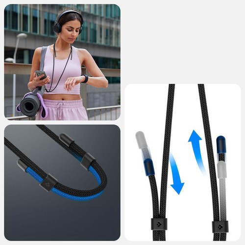 Handy-Schlüsselband, Spigen Crossbody Strap + Wrist Strap + ConTag, Schwarz - Zdjęcie 9 z 12