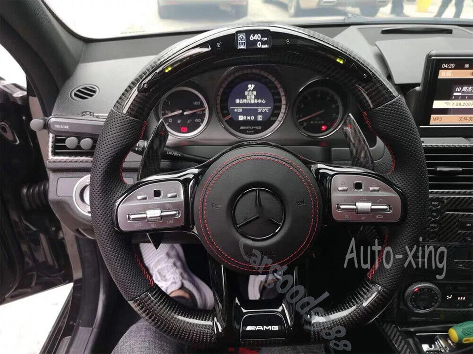 Volante de fibra de carbono LED 2010+ Fit Mercedes-Benz AMG G500 GLE C220 W205 Foto 2 de 4