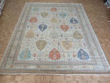 12'2 x 15 Hand Knotted Beige Fine Peshawar Oushak Oriental Rug G11009