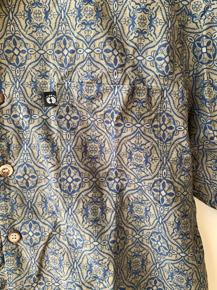 Hang Ten Vintage Size M Casual Short Sleeve Button Up Shirt Green Blue - Image 3 of 4