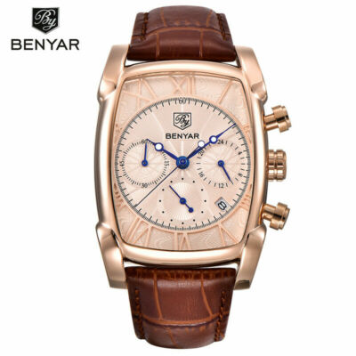 BENYAR 30m Wasserdicht Datum Echt Leder Band Herren Quarz Armbanduhren