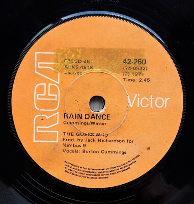 THE GUESS WHO   Rain Dance / One Divided      1971  7'' VINYL    70'S ROCK