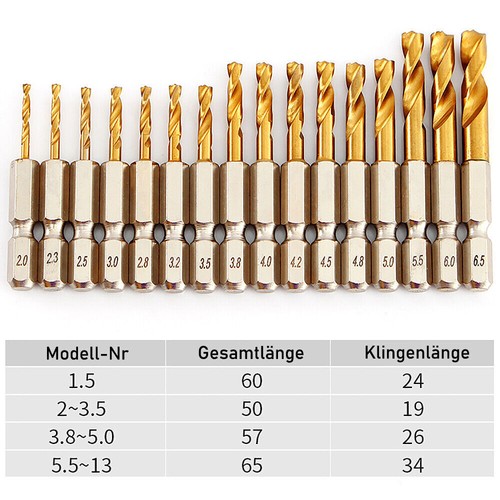1.5-13mm Handhaben Bohrer Mit 1/4" Sechskantschaft Hss Spiralbohrer Bitaufnahme - Bild 4 von 40