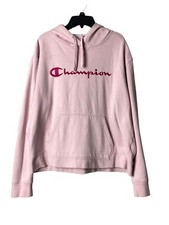 Champion Logo Womans Pink Hoodie Sweatshirt Fleece Size XL Pullover Sweater