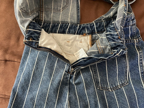 H&M DIVIDED Blue w/ White Stripes Denim Adj Straps Skirtall Bib Overalls Skirt 2 - Picture 8 of 12