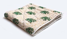 Indian Green Elephant Hand Block Print Baby Quilt Cotton Filled Cotton Coverlets