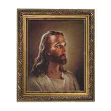 Head of Christ Framed Print, Under Glass With Gold Finish Frame, 12.5" High