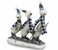 747280 Entengruppe Auf Ski 29X25Cm Aus Kunststein Gefertigt Handbemalt