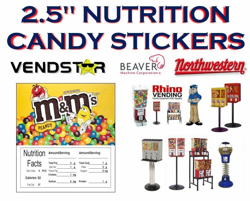 2.5 x 2.5 Bulk Vending Label Candy Machine Sticker Gumball M&M PEANUT