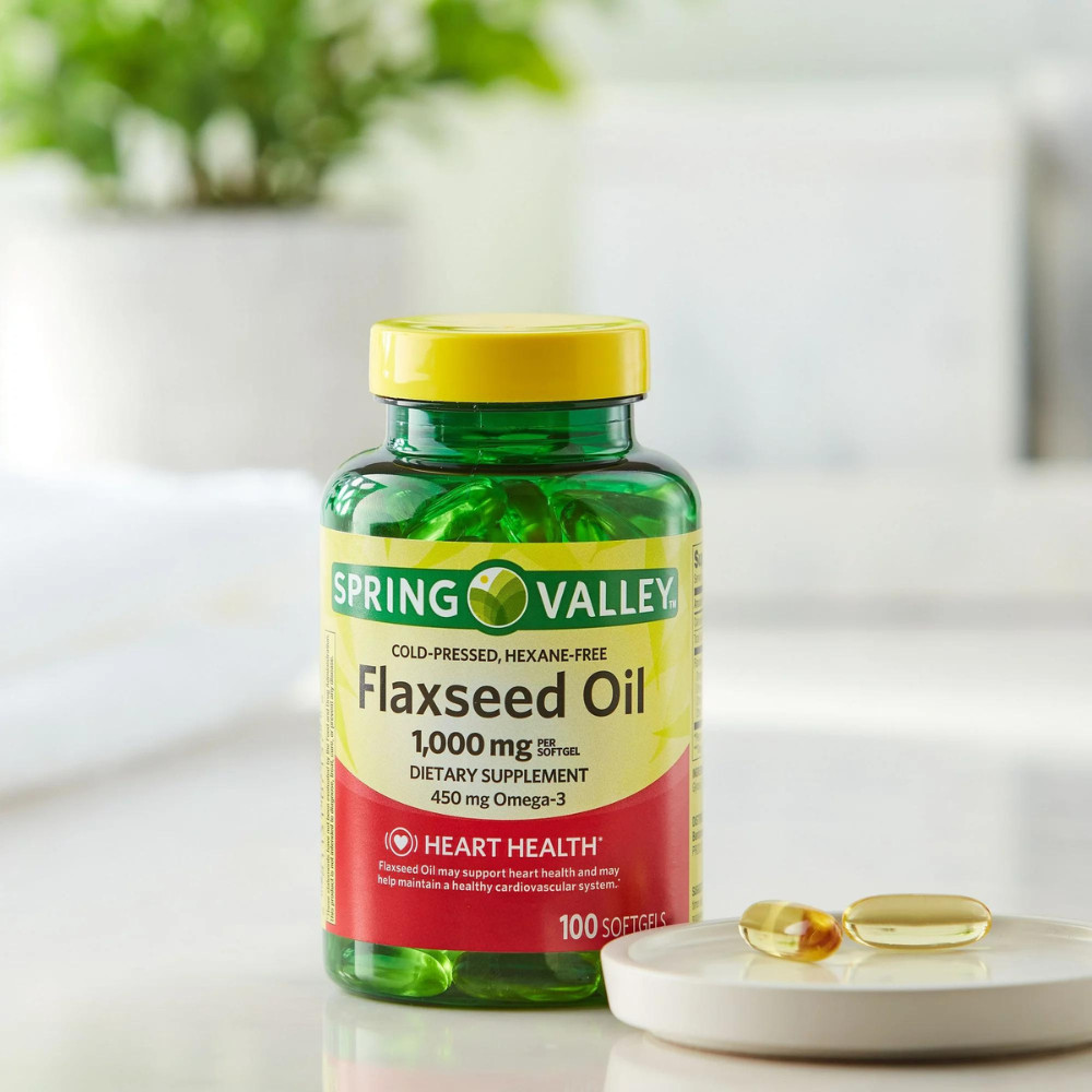 Flaxseed Oil 1,000 Mg Cold Pressed Cardiovascular Heart Health, 100