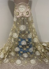 IVORY GOLD Sequins Embroidery Lace Fabric 50 Width Sold By The Yard