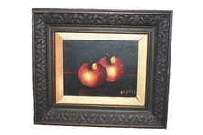 Vintage MOIST APPLES Still Life Realism Oil Canvas Painting SIGNED