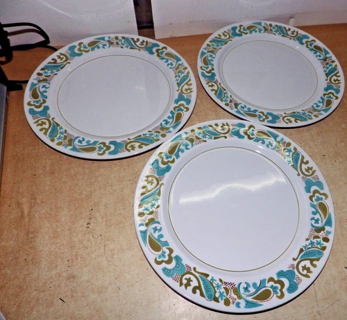 Set OF 3 Mikasa Mediterrania Caracas DINNER Plates BLUE GREEN Vtg JAPAN