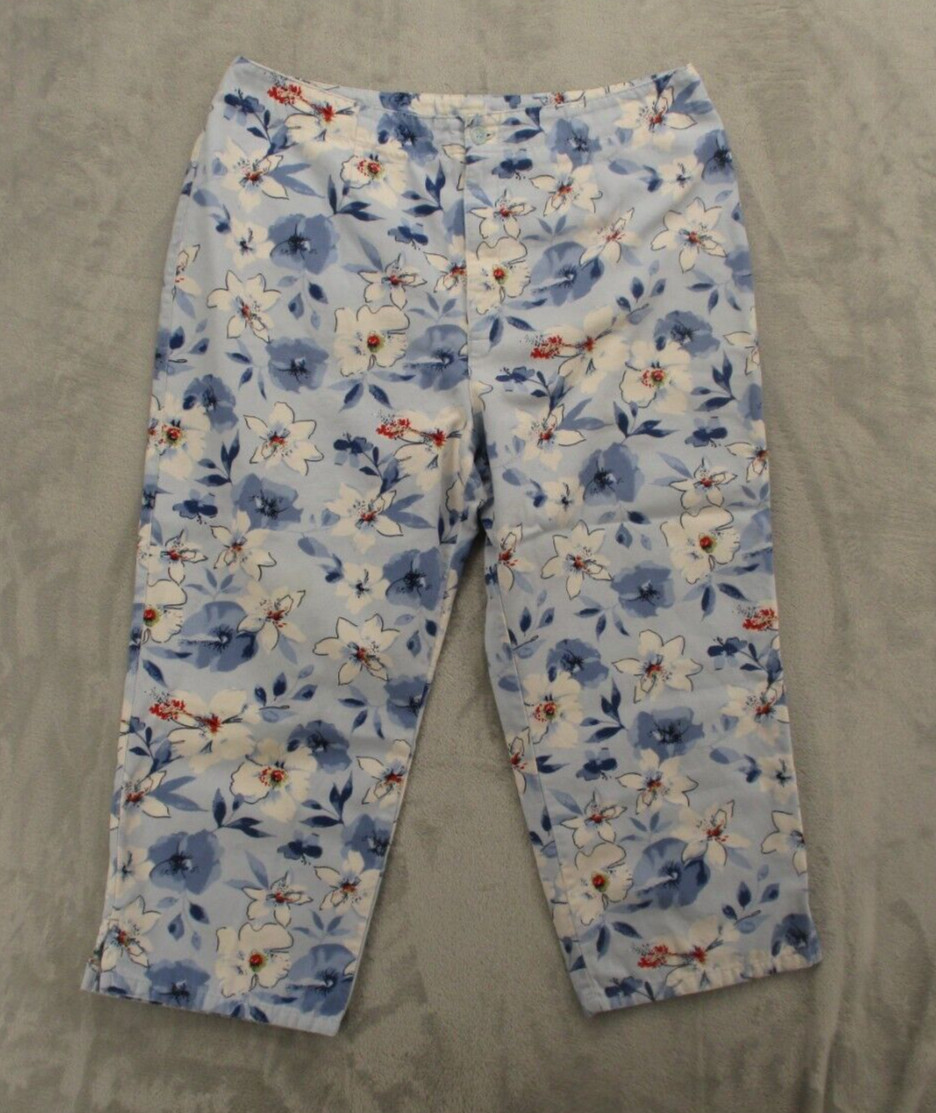 White Stag Cropped Pants Women's 14 Blue White Floral Pattern Cotton