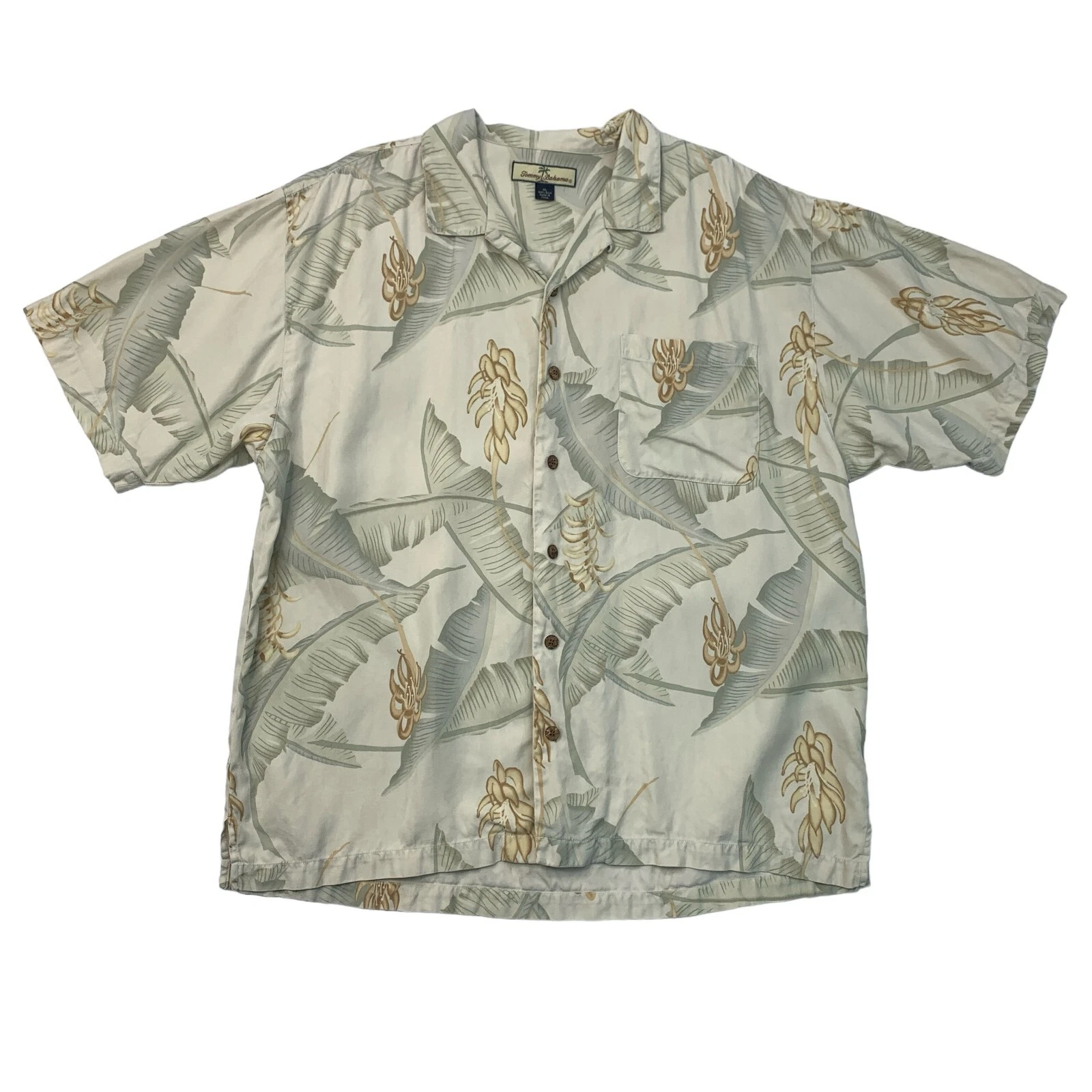 Vintage Tommy Bahama Shirt Mens XL Beige Silk Original Fit Hawaiian Island