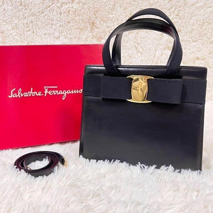 Salvatore Ferragamo Shoulder Bag 2way Vara Ribbon Leather Black | eBay
