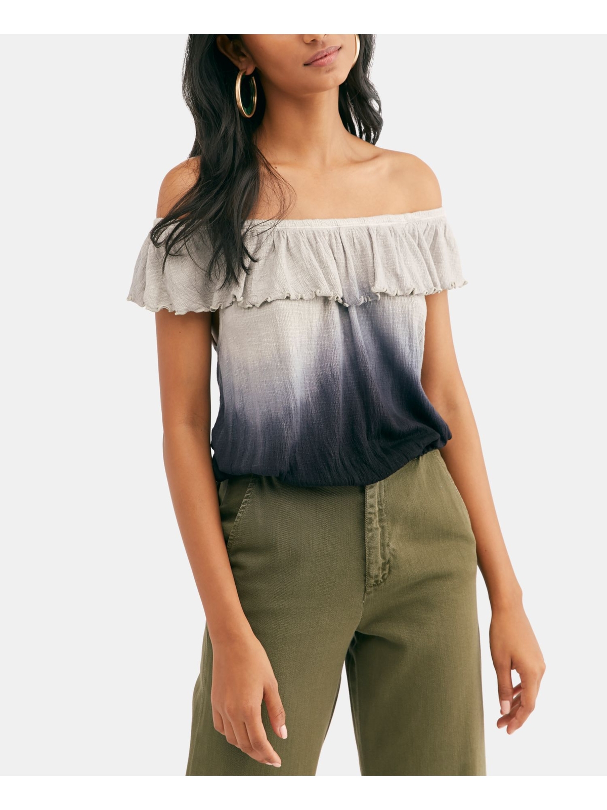 Женский серый топ с коротким рукавом и открытыми плечами в стиле омбре FREE PEOPLE M