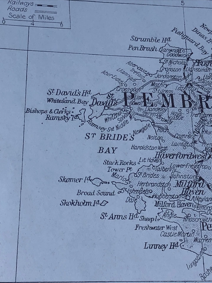 1923: Map Of Pembrokeshire Pembroke The Harbour Tenby Vintage Antique Print - Image 3 of 4