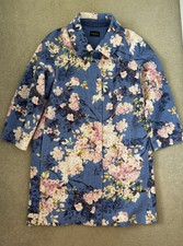 James Lakeland Blue Floral Summer Short Lined Coat Cotton 3/4 Sleeve Size 44 Use
