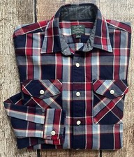 J. CREW HEAVYWEIGHT FLANNEL SHIRT PLAID RED WHITE BLUE MENS SMALL EXCELLENT