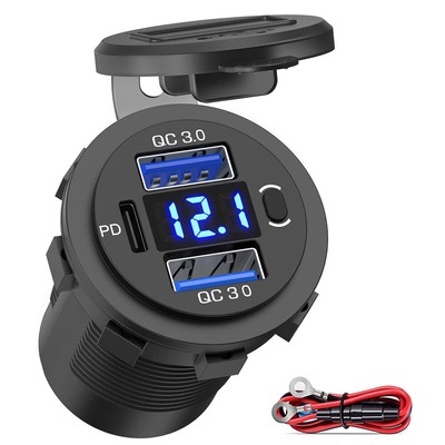 Type-C Charger USB PD 30W Outlet Socket for Boat RV Marine PD & QC Car Fast