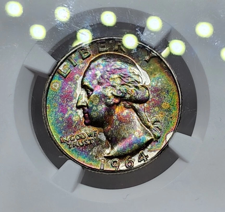 1964 D 25C Washington Quarter NGC MS66 Insane Rainbow Toned Best Color Toning - Image 3 of 4