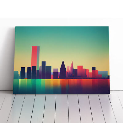 Erhellender Wolkenkratzer Skyline Abstrakt Leinwand Wandbild Kunstdruck Gerahmtes Bild