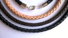 6mm Silver Leather Braided Bolo Necklace Black, Brown, Natural - 1/4 inch